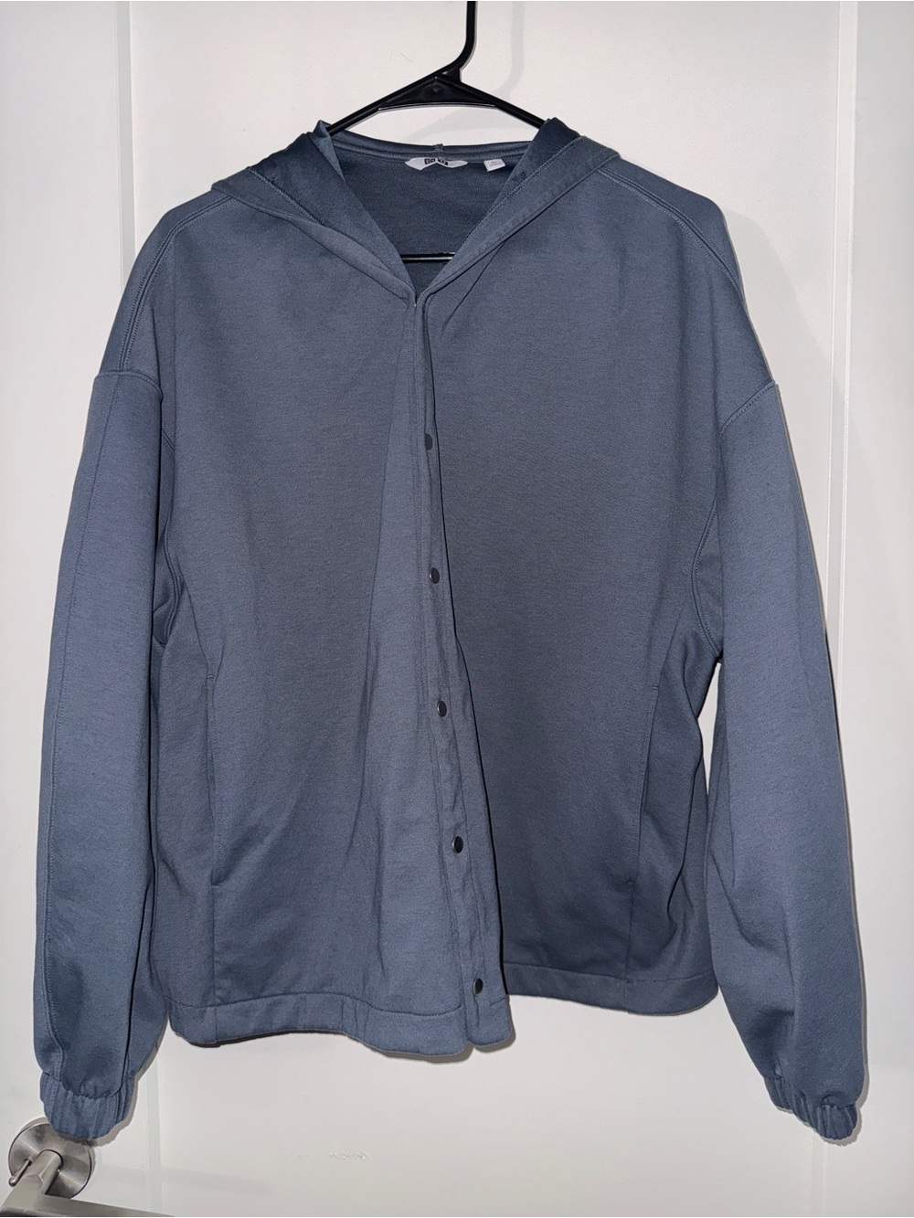 Uniqlo U Blue Gray Snap Front Hoodie Jacket XL Oversized Lightweight